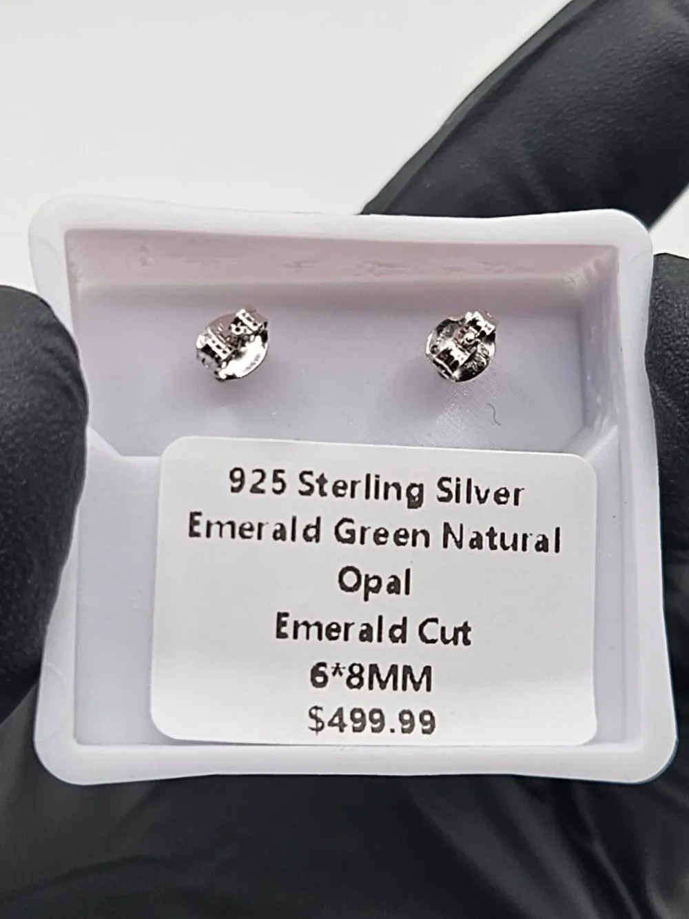 925 Sterling Silver Emerald Green Natural Opal Emerald Cut Earrings 6x8mm